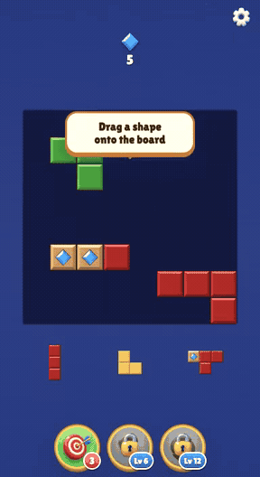 Block fit gameplay: Drop the given shapes onto a grid; full lines clear; keep space free.