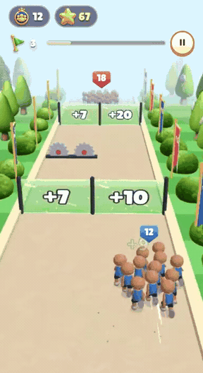 Crowd runner gameplay: Steer through number gates to grow a crowd, then clash with a boss.