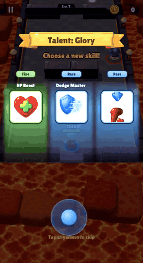 Room shooter gameplay: Fight through rooms, choose upgrades, defeat the boss.