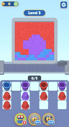 Sand loop gameplay: Route flowing coloured sand into the matching containers.