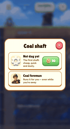 Idle tycoon gameplay: Earn from a business, hire managers and expand into new areas.