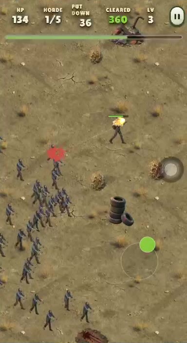 Survivor arena gameplay: a survivor-style shooter against a zombie horde, with a level-up card offering three skills. Made in Evonx from one sentence.