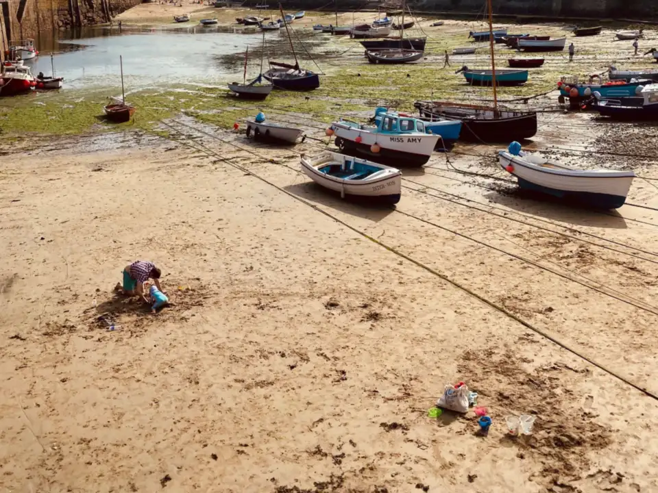 Fishing village harbour at low tide