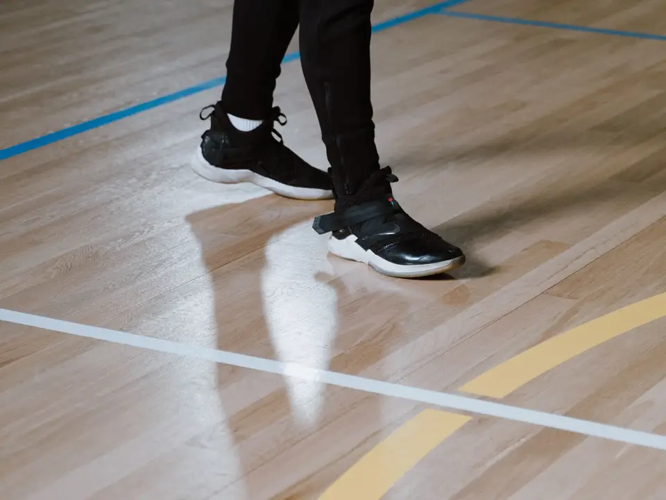 Basketball shoes on court