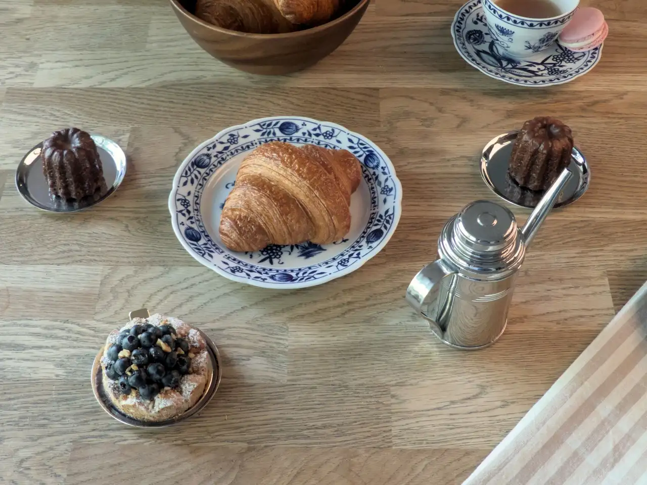 Breakfast table with coffee and pastries