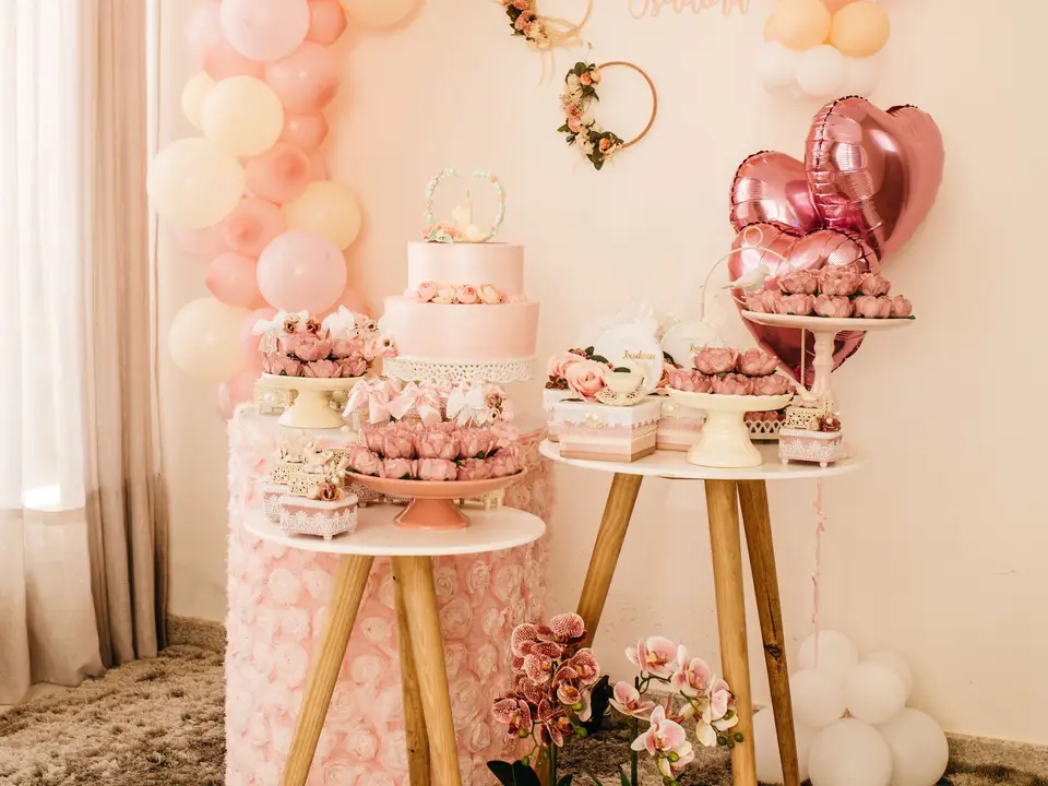 Pink cake and desserts
