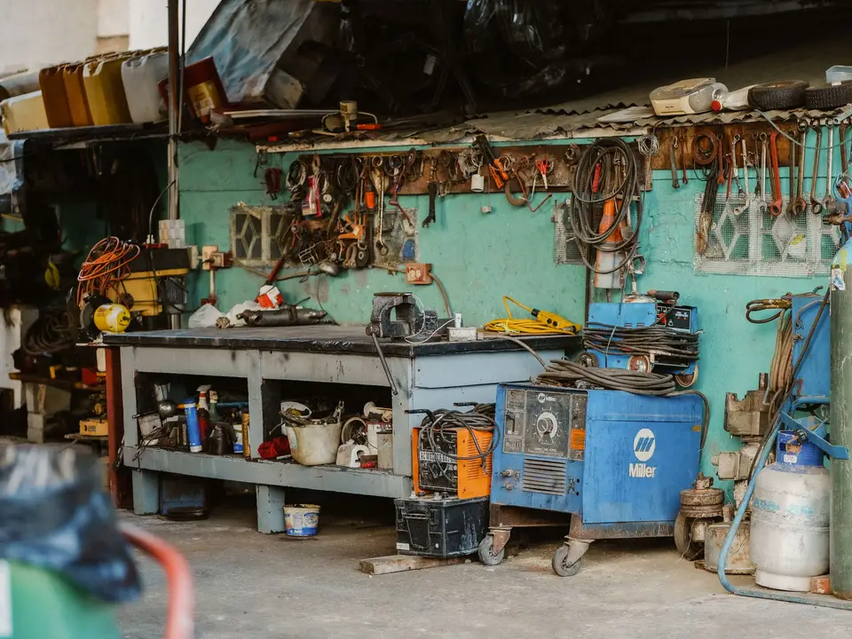 Workshop workbench with tools ready for a weekend repair café