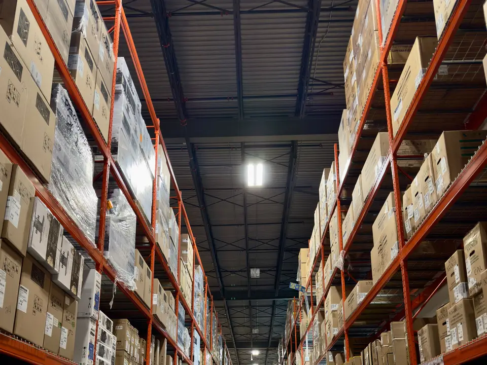 Warehouse aisle with boxed stock