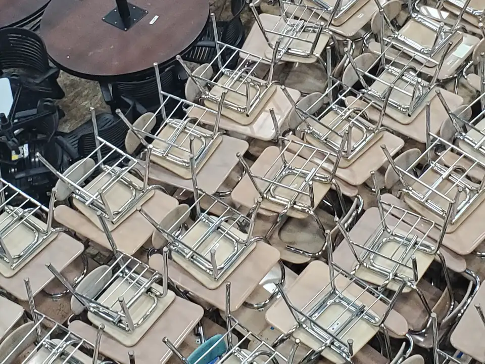 Stacked banquet chairs
