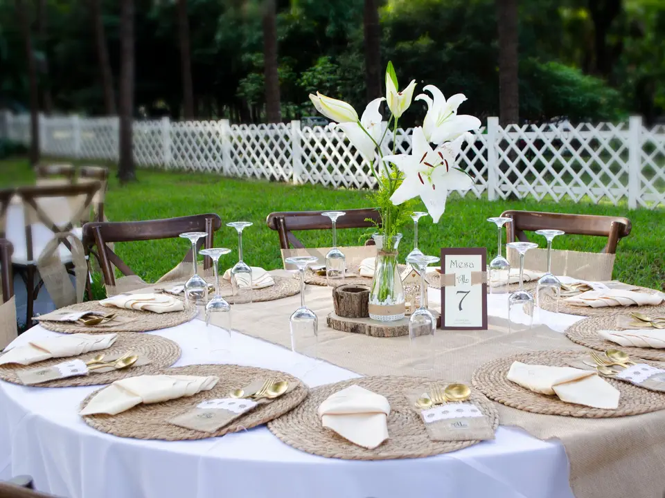 Garden lunch table with lilies