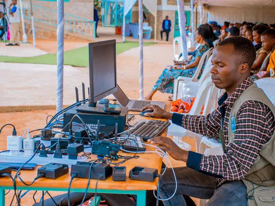 Technician running sound outdoors