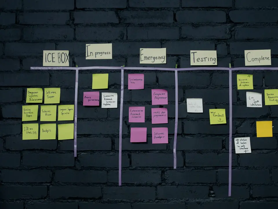 Sticky notes arranged on a planning board