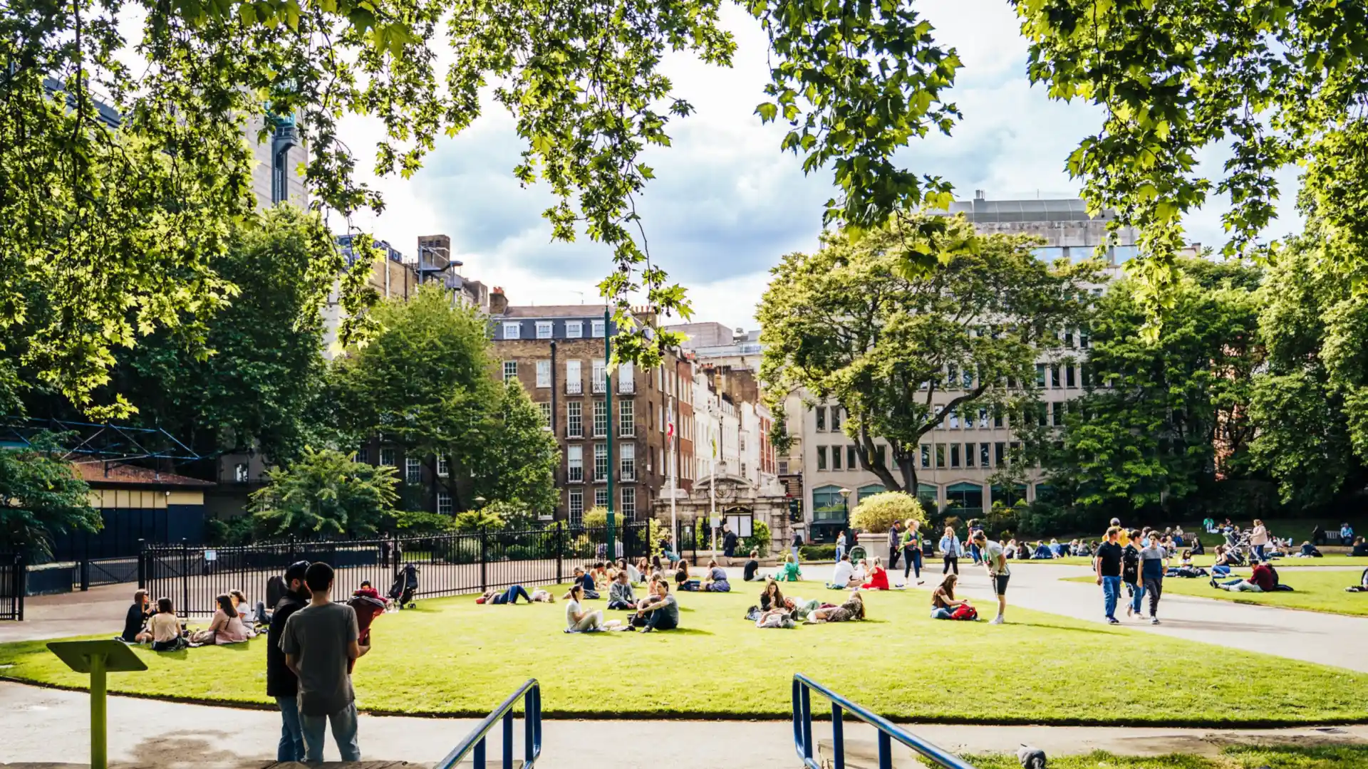 Renovated campus lawn with seating