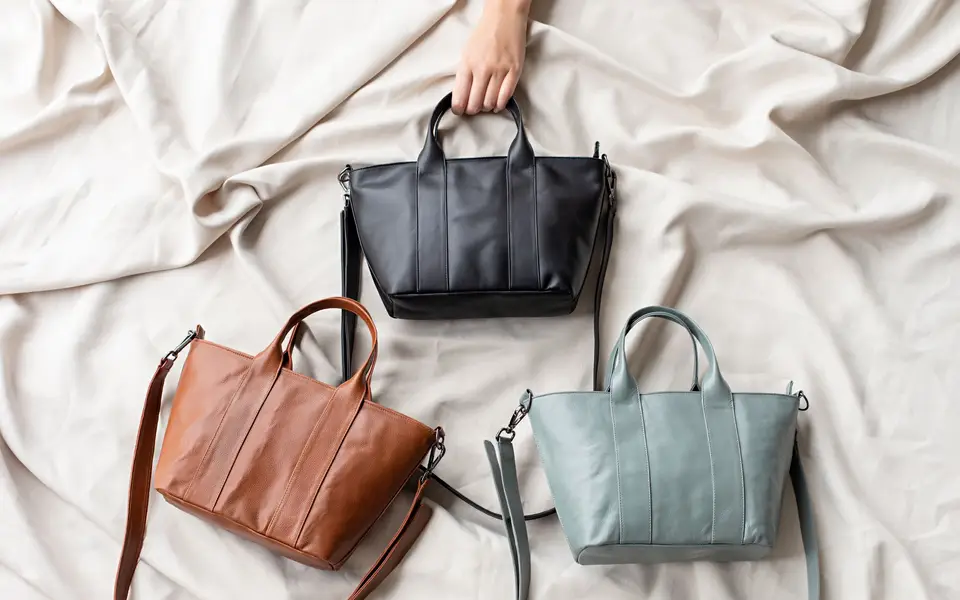 Display of luxury leather bags in a boutique