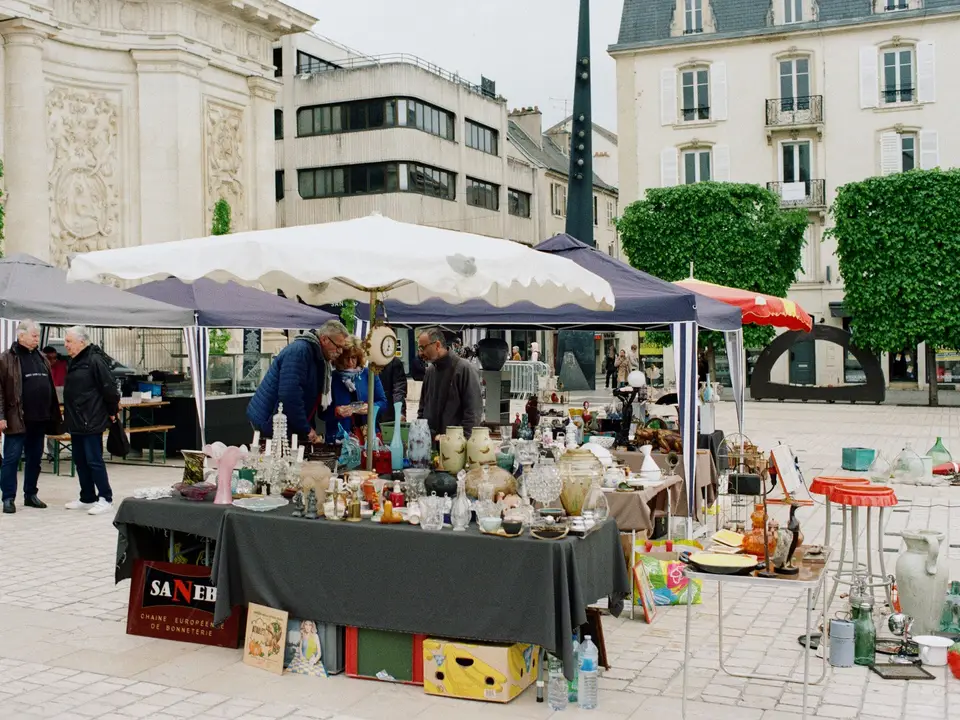 Market stall on the town square on market day