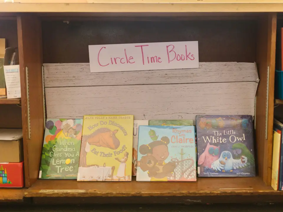 Shelf of children's picture books in the children's room
