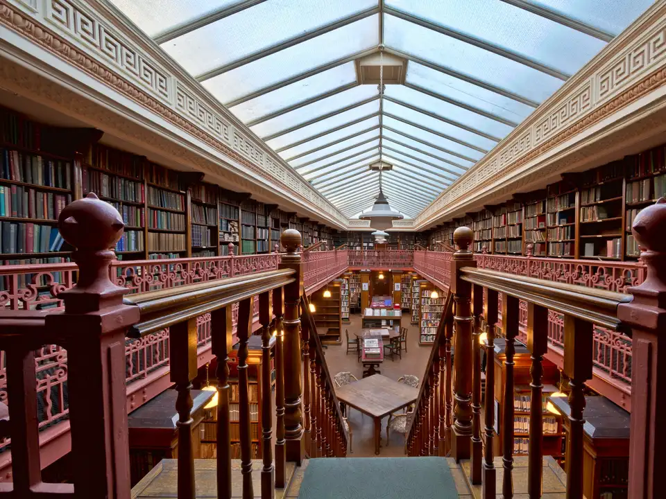 Atrium of the main library under a glass roof