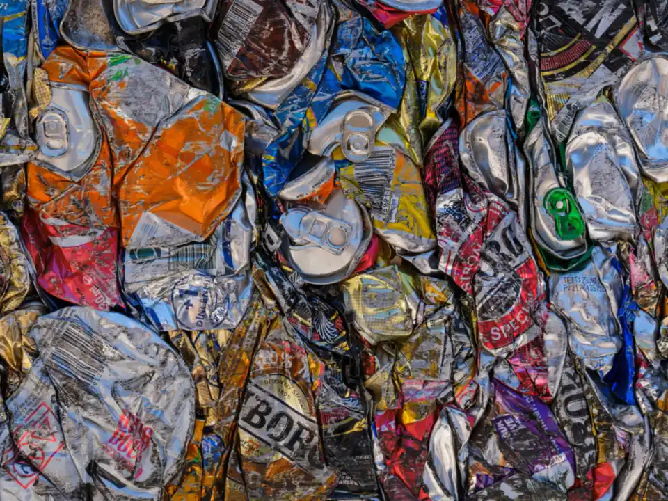 Workers sorting recyclables on a conveyor belt