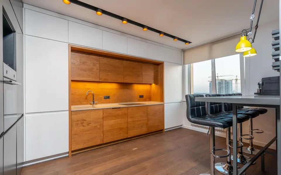 Kitchen island with pendant lights