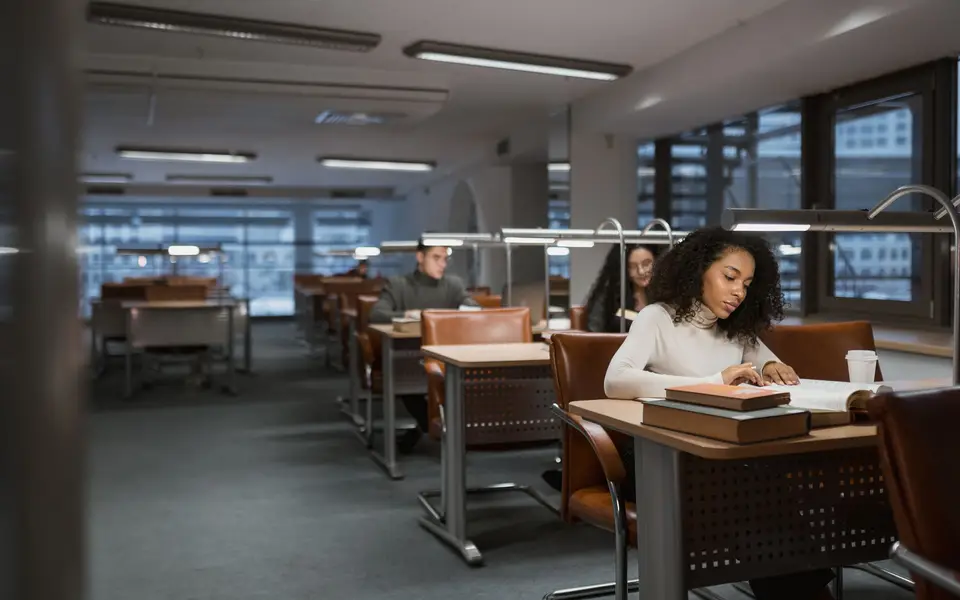 Late-night study session in a common room