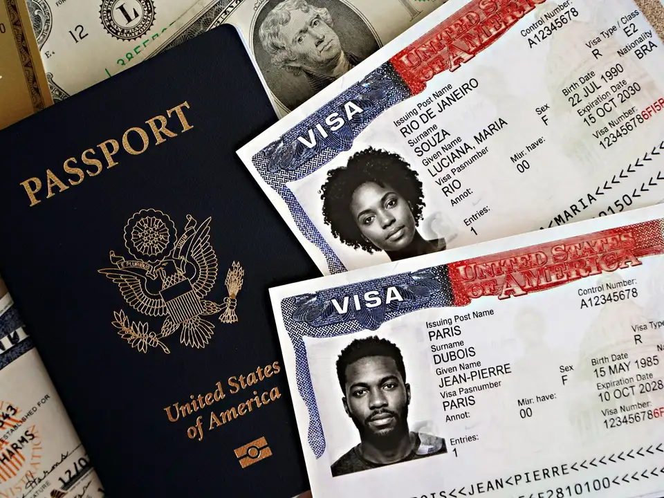 U.S. passport with visas and currency