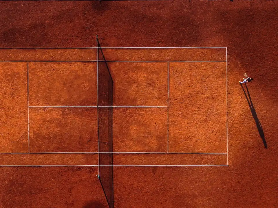 Red clay tennis court lines