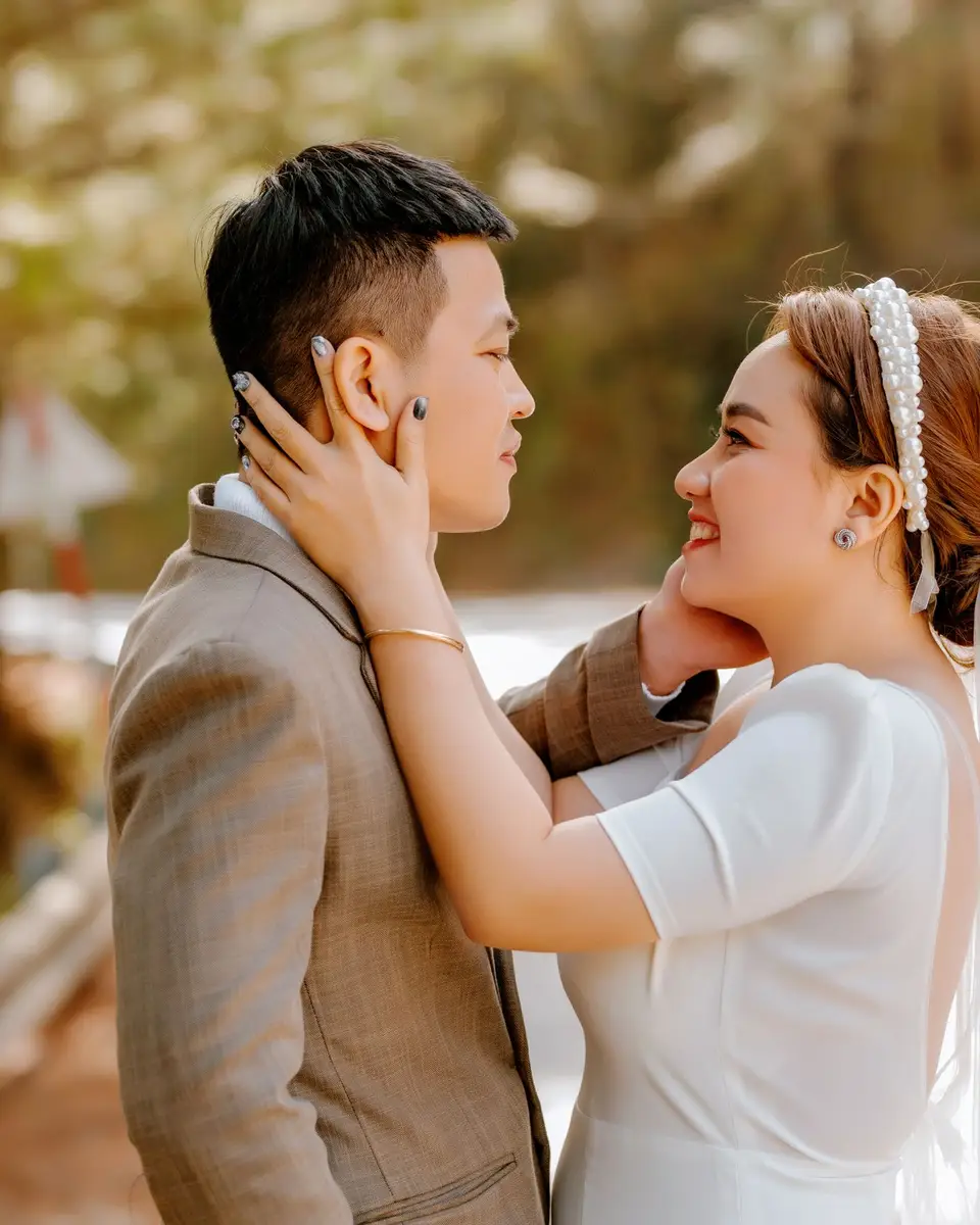 Bride and groom face to face