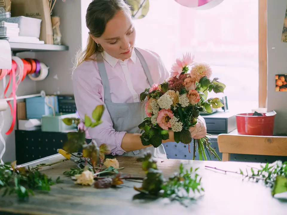 Florist arranging a bouquet