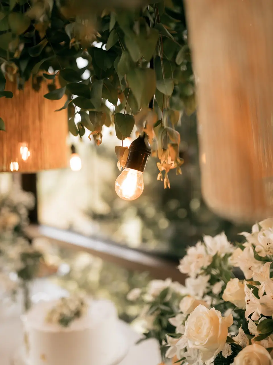 Hanging bulbs and greenery