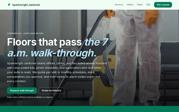 Sparkwright Janitorial website template preview
