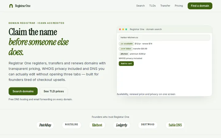 Domain Registrar website template preview