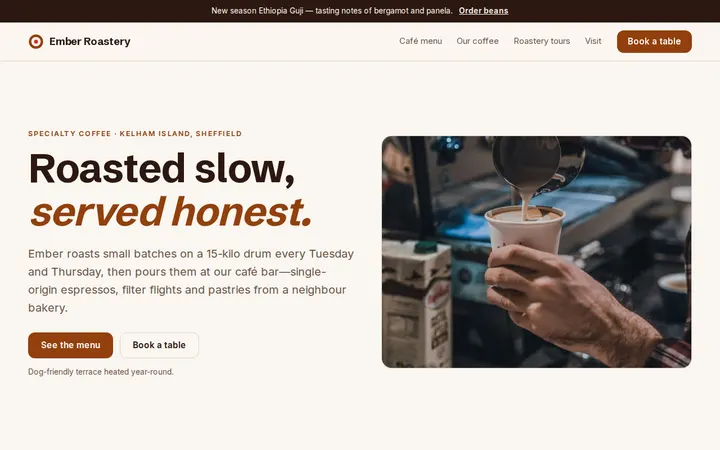 Ember Roastery website template preview