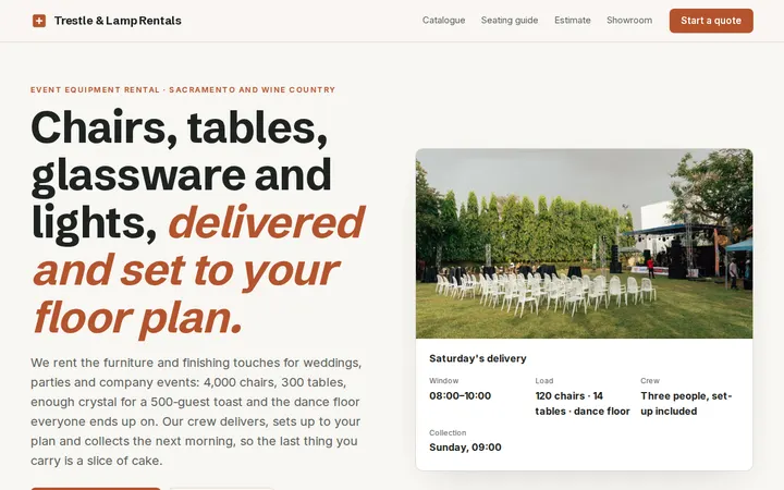 Event Equipment Rental website template preview