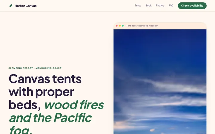 Glamping Resort website template preview