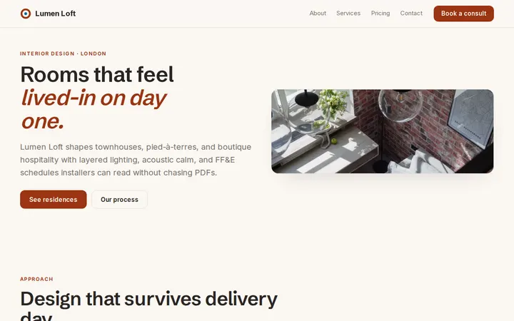 Interior Design Studio website template preview