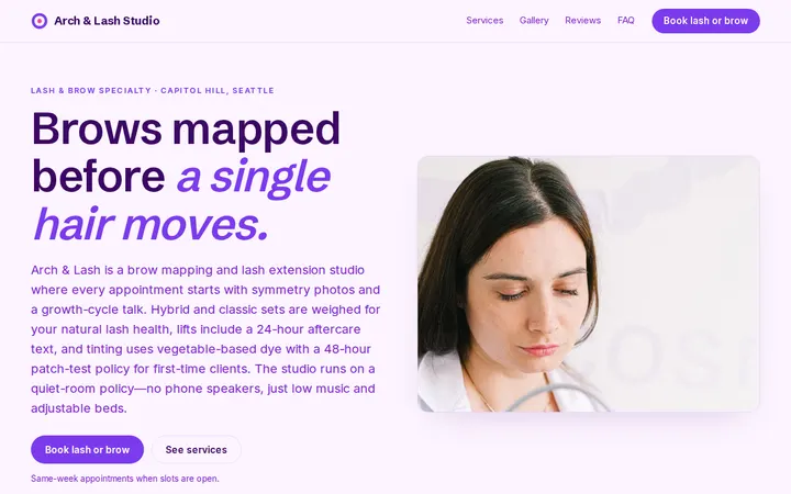 Lash & Brow Studio website template preview