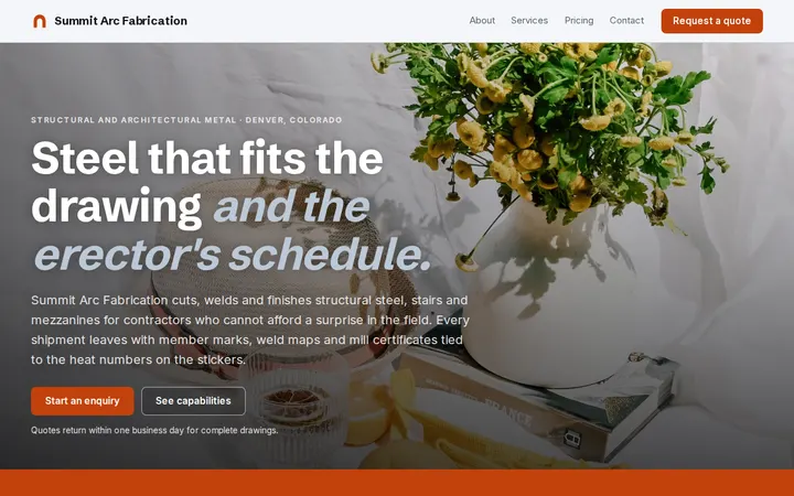 Metal Fabrication Company website template preview