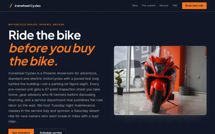 Motorcycle Dealership website template preview