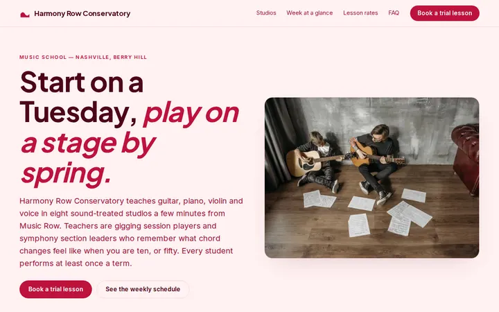 Music School website template preview
