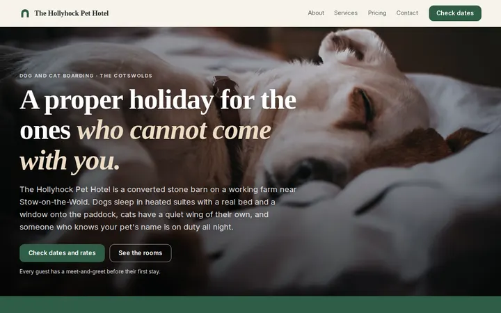 Pet Boarding Hotel website template preview