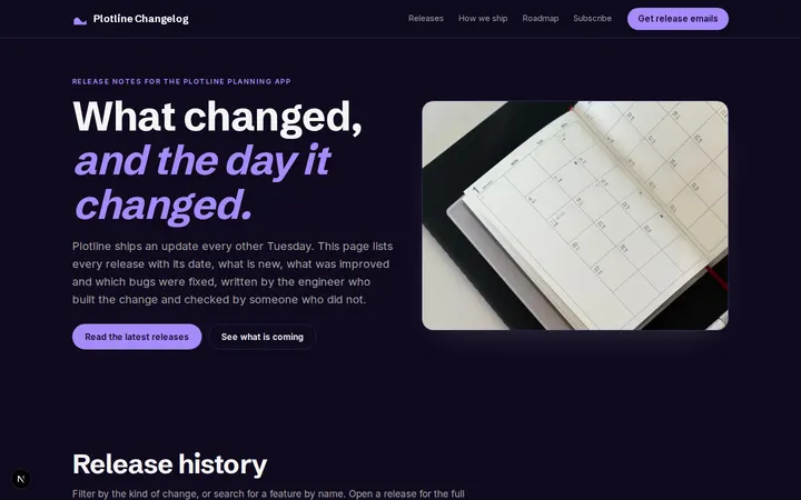 Product Changelog website template preview