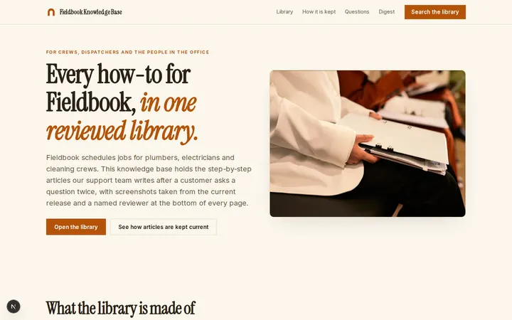 Product Knowledge Base website template preview