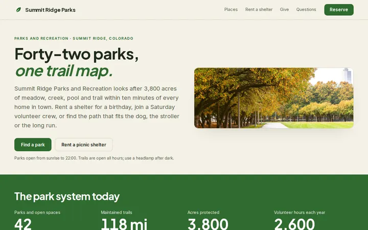 Public Parks Department website template preview