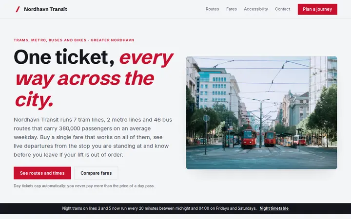 Public Transport Authority website template preview