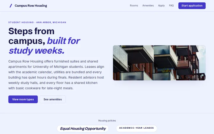 Student Accommodation website template preview