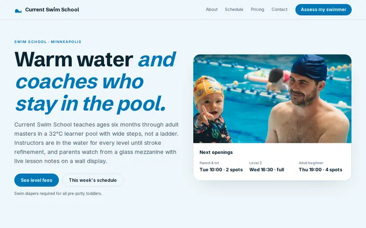 Swimming School website template preview