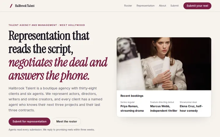 Talent Management Agency website template preview