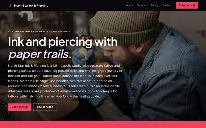 Tattoo & Piercing Studio website template preview