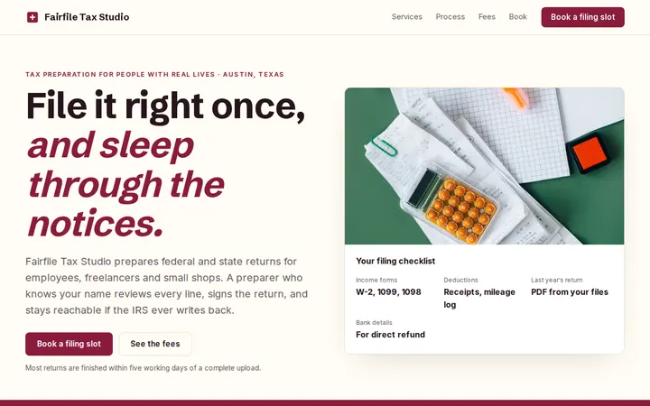 Tax Preparation Service website template preview