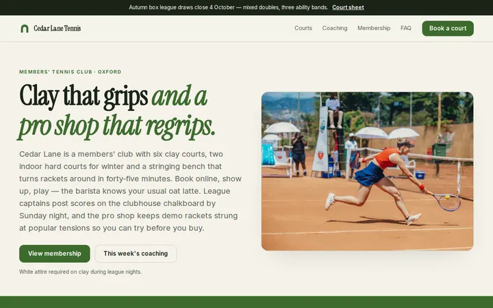 Tennis Club website template preview